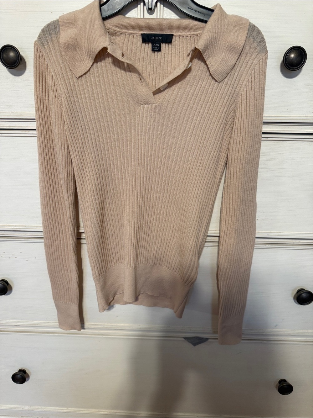 J. Crew Ribbed Polo Sweater in Blush Beige 100 percent cotton